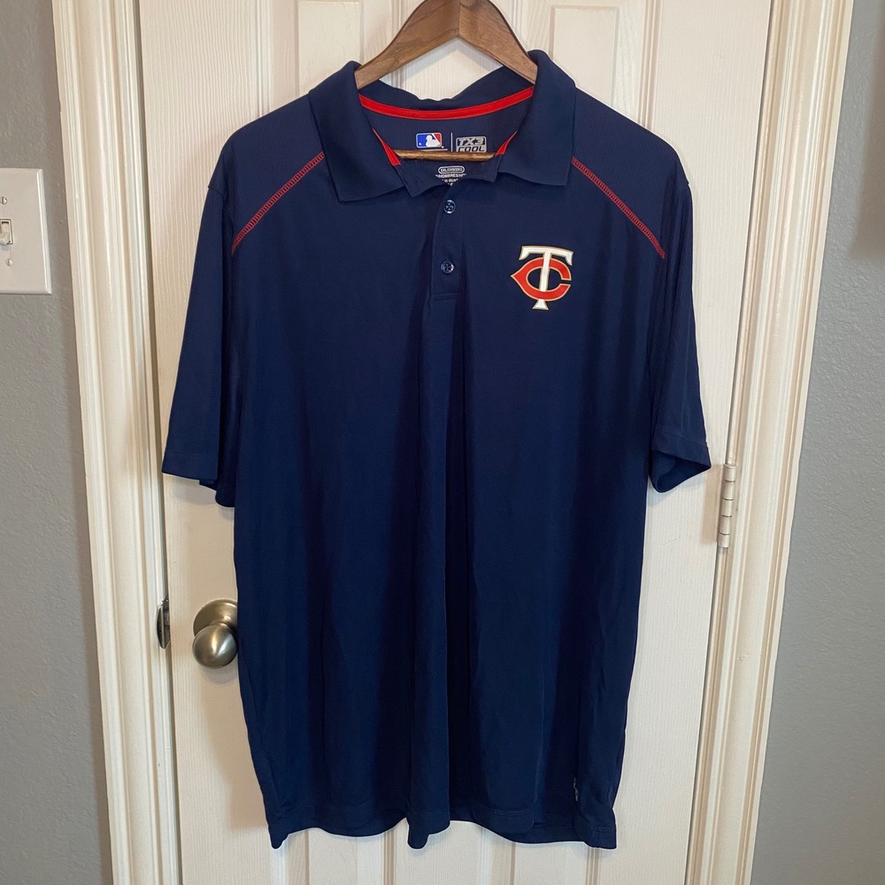MLB Minnesota Twins Mens 2XL Navy‎ Blue TX3 Cool Performance Polo Shirt TC Logo
